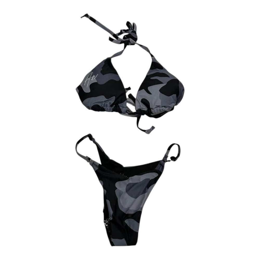 Alvin Wear Bikini Swimsuit Womens Small Gray Camo Triangle Thong 2 Piece Set
